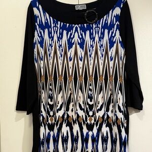 JM Collection Black and Blue Graphic 3/4 Sleeve Blouse